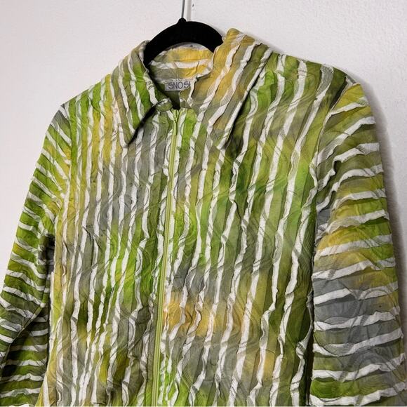 Snoskins XS Jacket Zip Front Textured Crinkle Green Yellow Lightweight - Picture 3 of 8